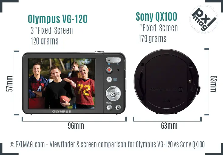 Olympus VG-120 vs Sony QX100 Screen and Viewfinder comparison