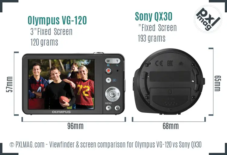 Olympus VG-120 vs Sony QX30 Screen and Viewfinder comparison