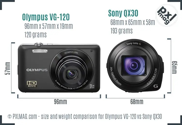 Olympus VG-120 vs Sony QX30 size comparison