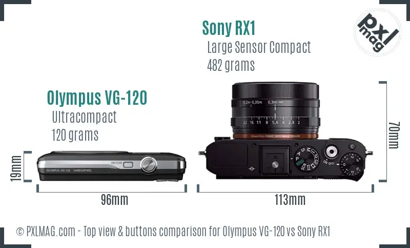 Olympus VG-120 vs Sony RX1 top view buttons comparison