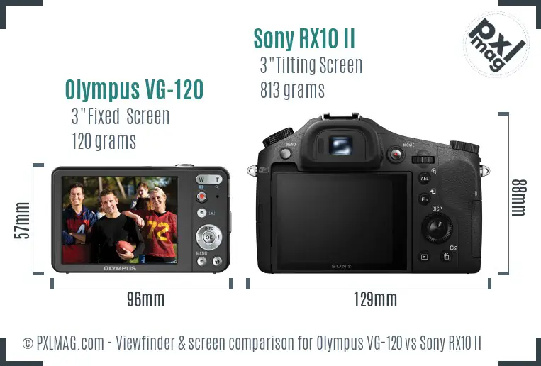 Olympus VG-120 vs Sony RX10 II Screen and Viewfinder comparison