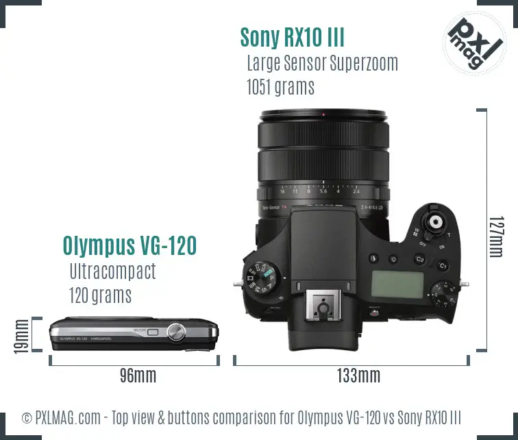 Olympus VG-120 vs Sony RX10 III top view buttons comparison