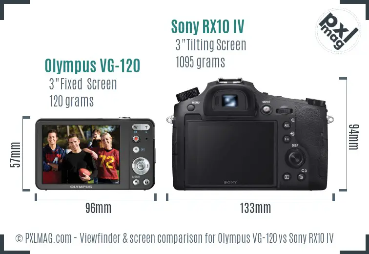 Olympus VG-120 vs Sony RX10 IV Screen and Viewfinder comparison