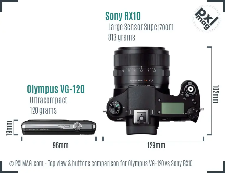 Olympus VG-120 vs Sony RX10 top view buttons comparison