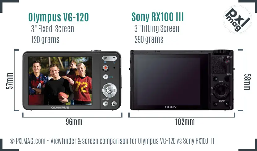 Olympus VG-120 vs Sony RX100 III Screen and Viewfinder comparison
