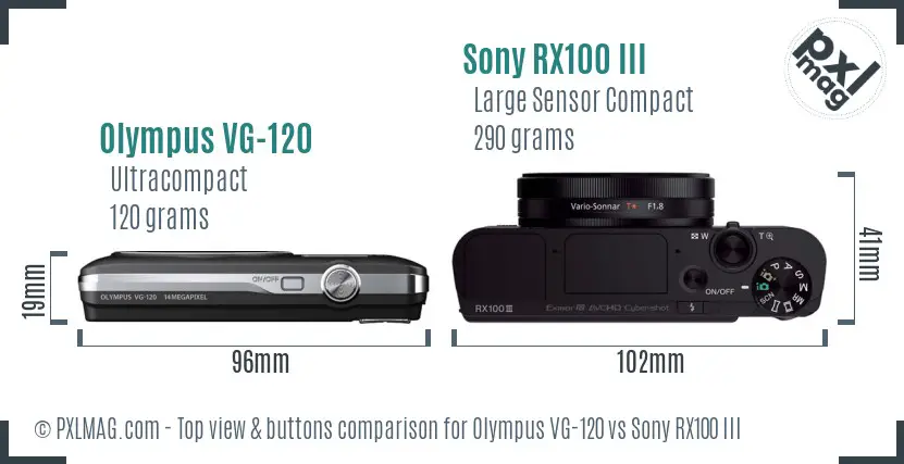 Olympus VG-120 vs Sony RX100 III top view buttons comparison