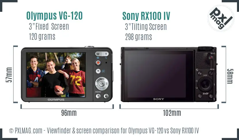 Olympus VG-120 vs Sony RX100 IV Screen and Viewfinder comparison
