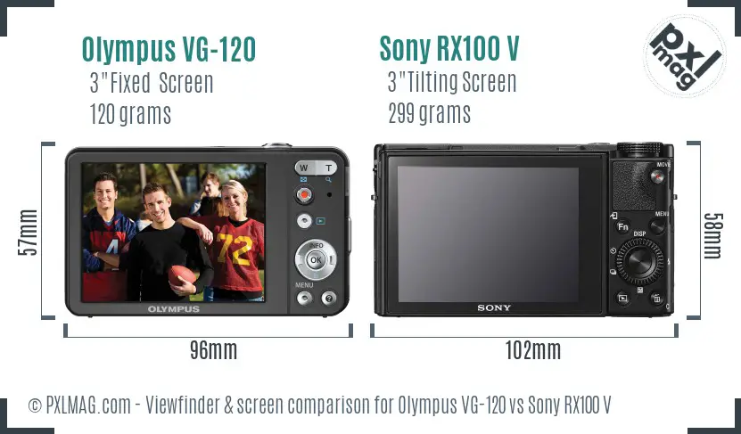 Olympus VG-120 vs Sony RX100 V Screen and Viewfinder comparison