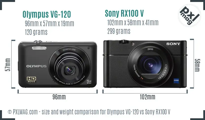 Olympus VG-120 vs Sony RX100 V size comparison