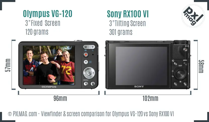 Olympus VG-120 vs Sony RX100 VI Screen and Viewfinder comparison