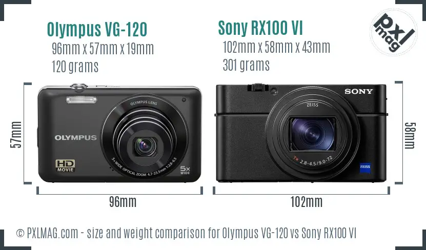 Olympus VG-120 vs Sony RX100 VI size comparison