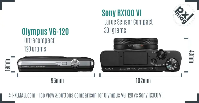 Olympus VG-120 vs Sony RX100 VI top view buttons comparison