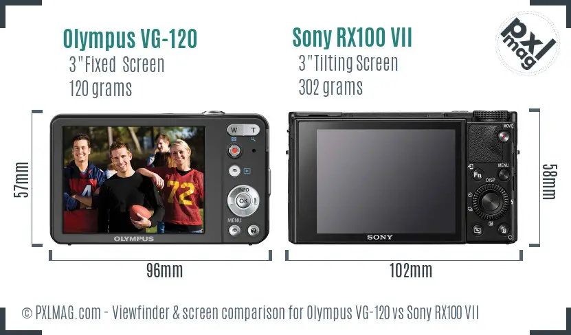Olympus VG-120 vs Sony RX100 VII Screen and Viewfinder comparison