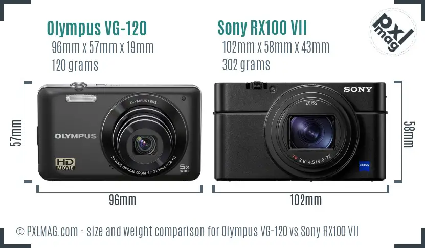 Olympus VG-120 vs Sony RX100 VII size comparison