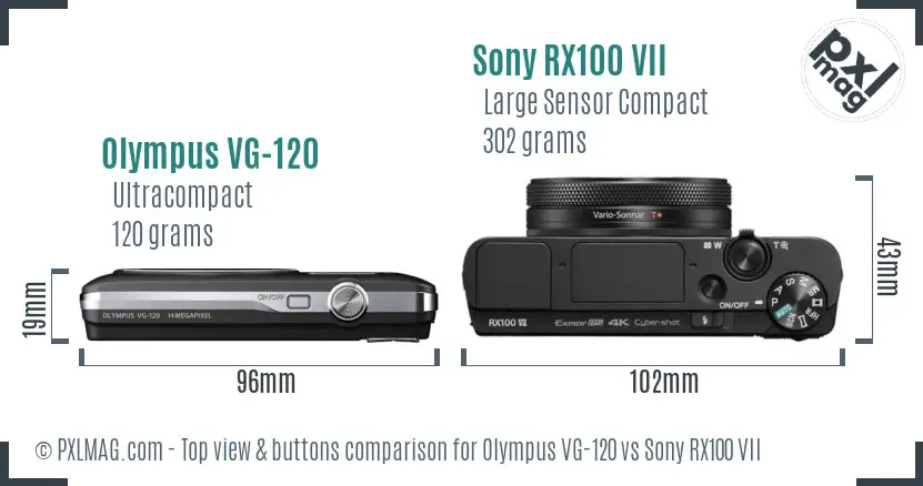 Olympus VG-120 vs Sony RX100 VII top view buttons comparison