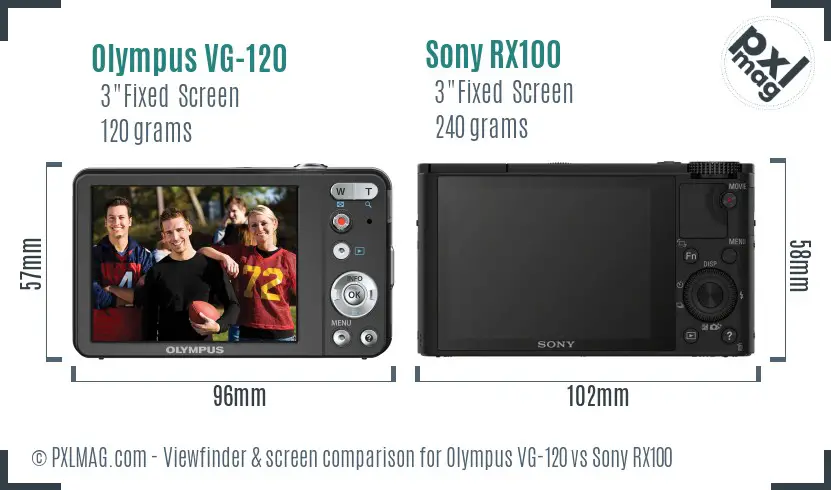 Olympus VG-120 vs Sony RX100 Screen and Viewfinder comparison