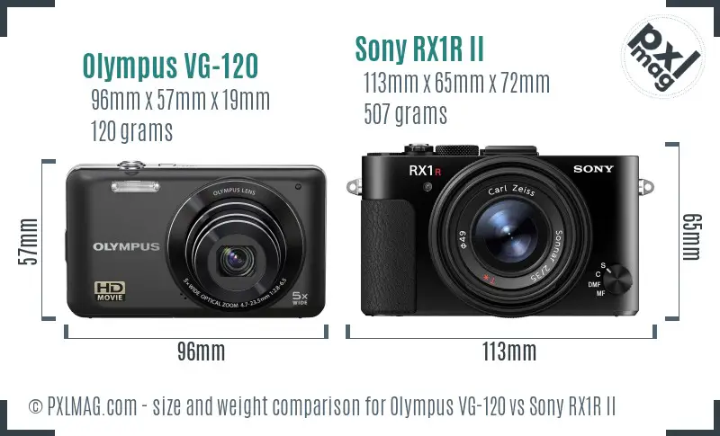 Olympus VG-120 vs Sony RX1R II size comparison