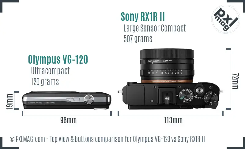 Olympus VG-120 vs Sony RX1R II top view buttons comparison