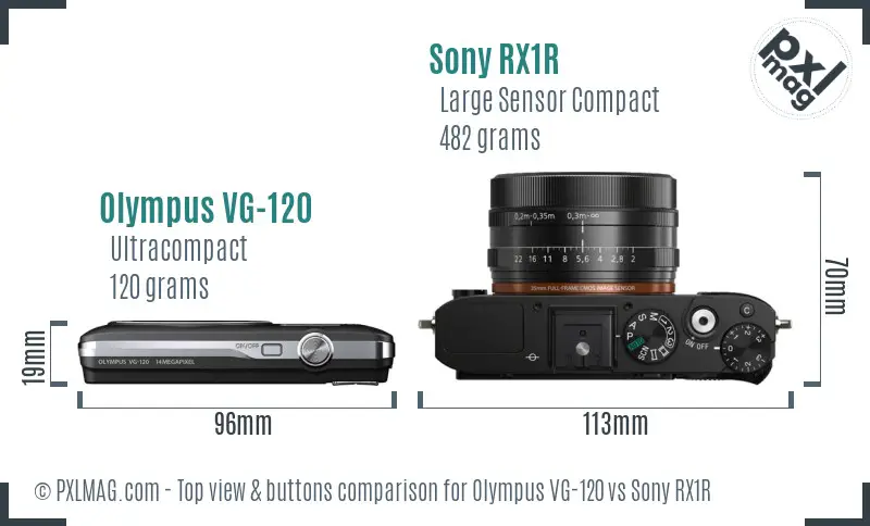 Olympus VG-120 vs Sony RX1R top view buttons comparison