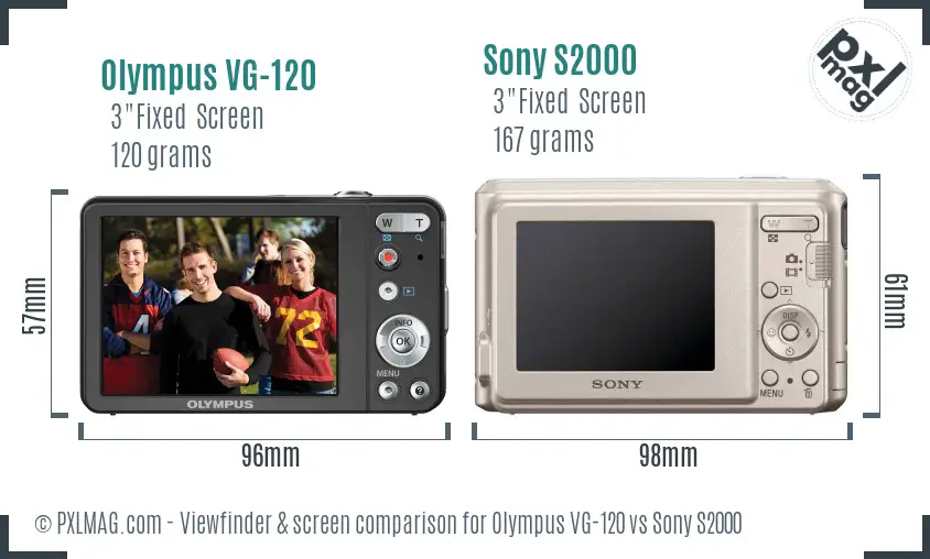 Olympus VG-120 vs Sony S2000 Screen and Viewfinder comparison