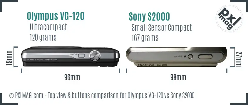Olympus VG-120 vs Sony S2000 top view buttons comparison