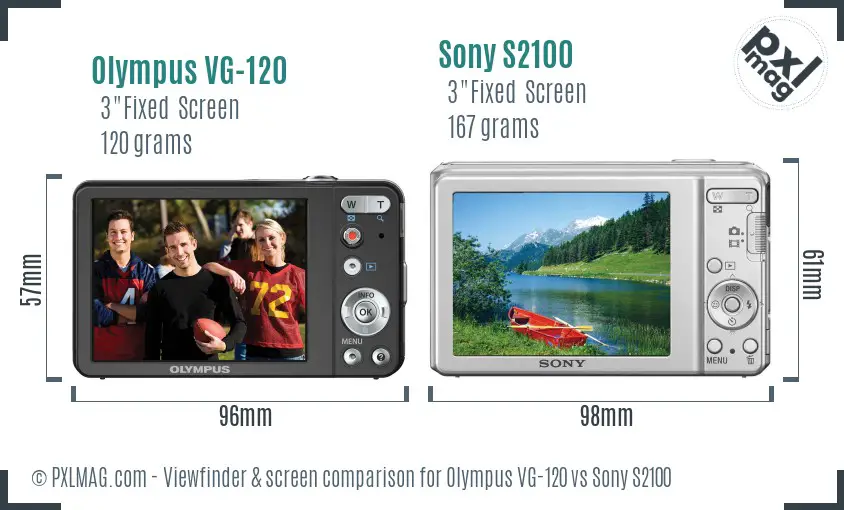 Olympus VG-120 vs Sony S2100 Screen and Viewfinder comparison