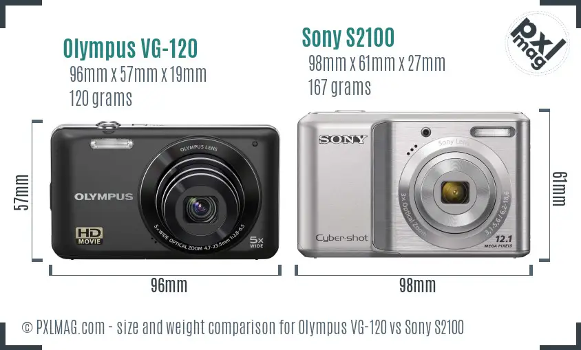 Olympus VG-120 vs Sony S2100 size comparison