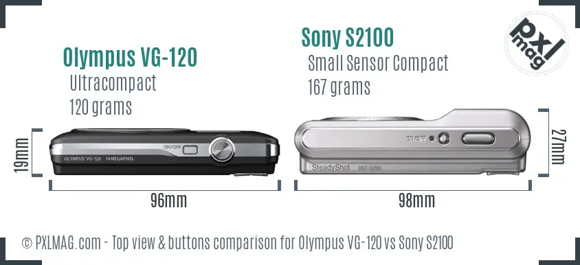 Olympus VG-120 vs Sony S2100 top view buttons comparison