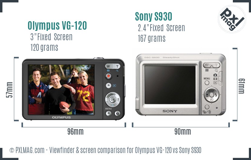 Olympus VG-120 vs Sony S930 Screen and Viewfinder comparison