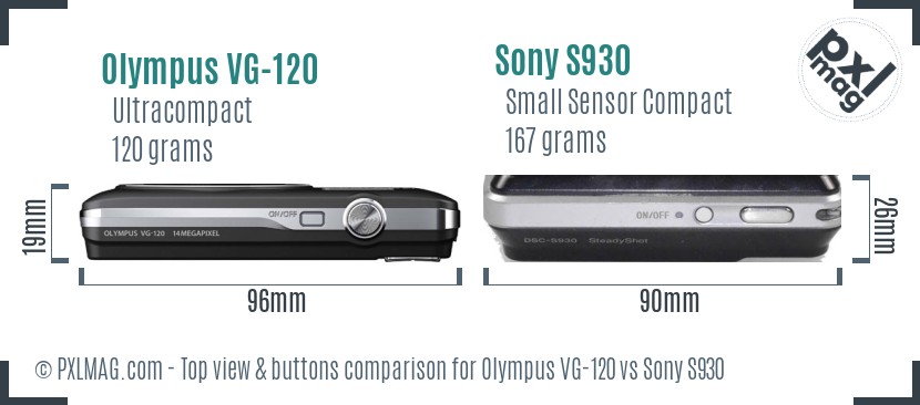 Olympus VG-120 vs Sony S930 top view buttons comparison