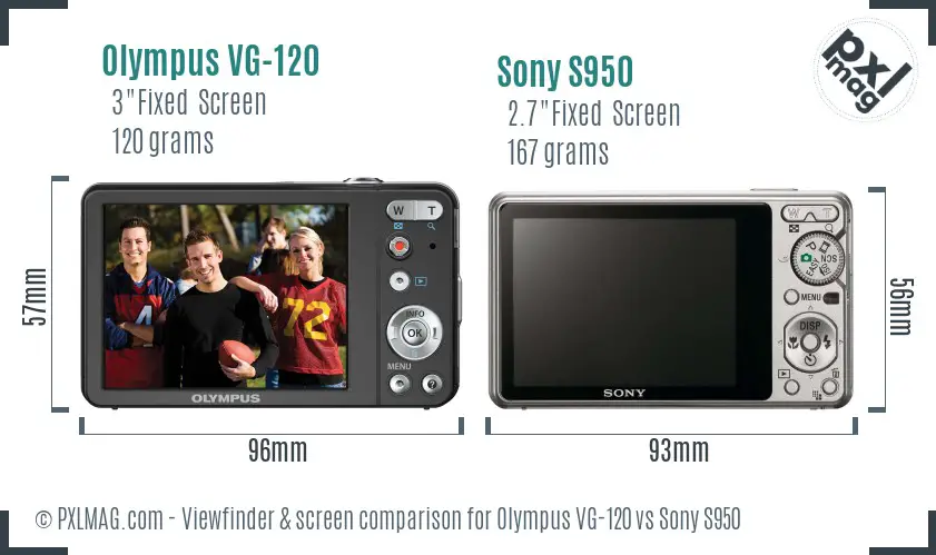 Olympus VG-120 vs Sony S950 Screen and Viewfinder comparison