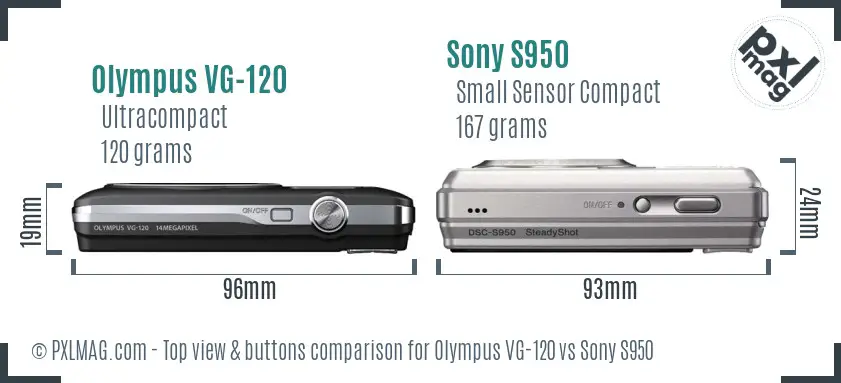 Olympus VG-120 vs Sony S950 top view buttons comparison