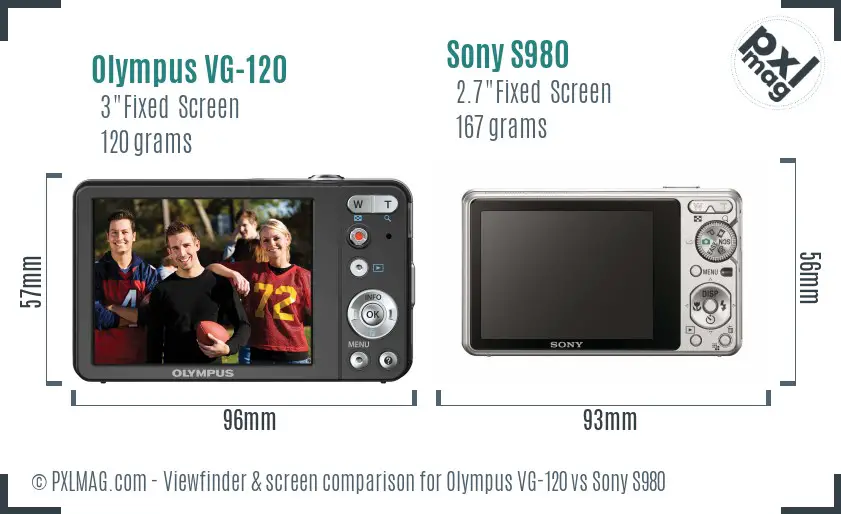 Olympus VG-120 vs Sony S980 Screen and Viewfinder comparison