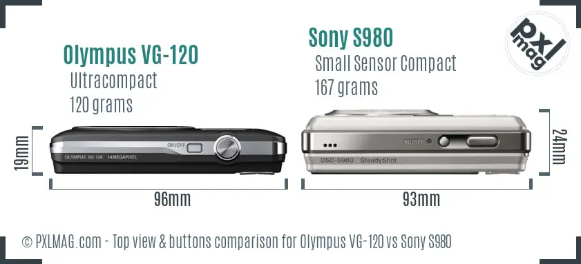 Olympus VG-120 vs Sony S980 top view buttons comparison