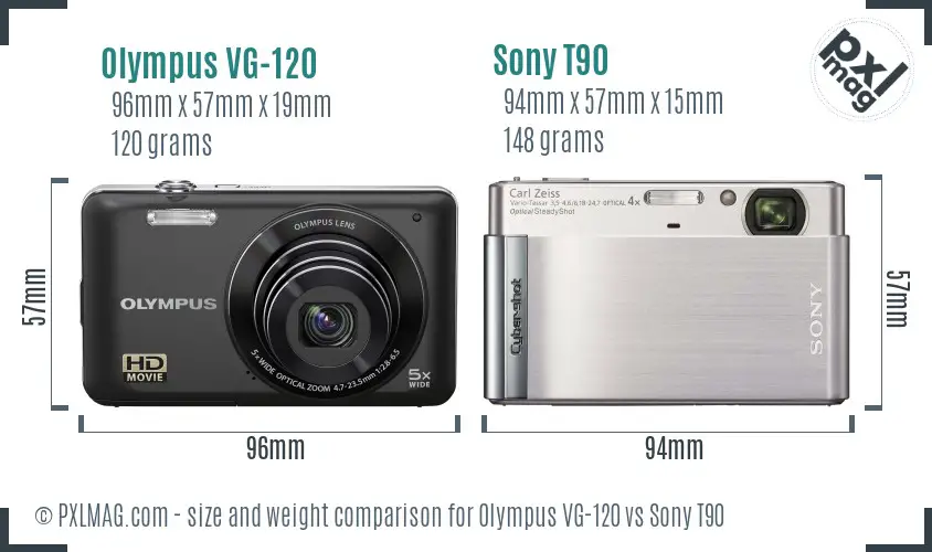 Olympus VG-120 vs Sony T90 size comparison