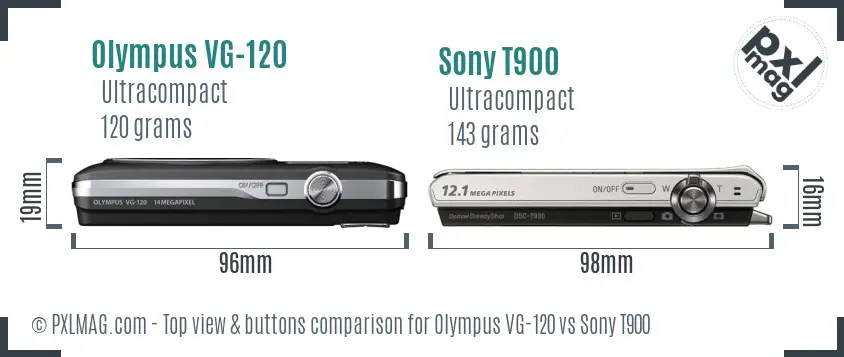 Olympus VG-120 vs Sony T900 top view buttons comparison