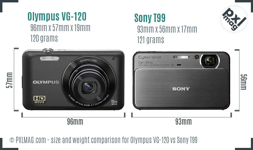 Olympus VG-120 vs Sony T99 size comparison