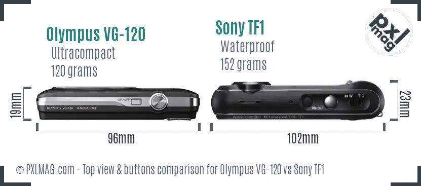 Olympus VG-120 vs Sony TF1 top view buttons comparison