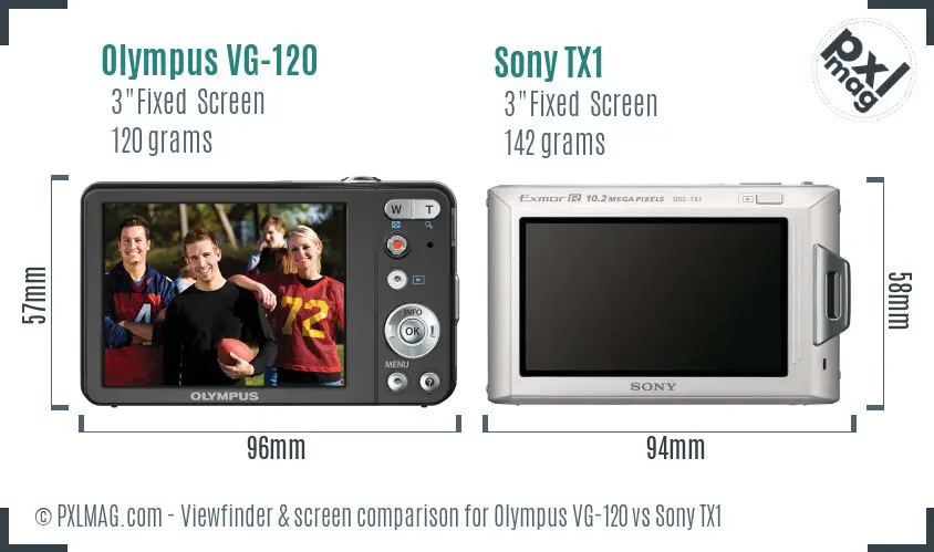 Olympus VG-120 vs Sony TX1 Screen and Viewfinder comparison