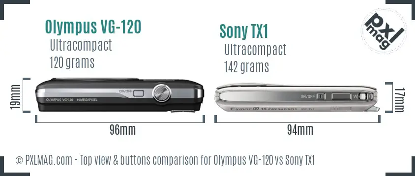 Olympus VG-120 vs Sony TX1 top view buttons comparison
