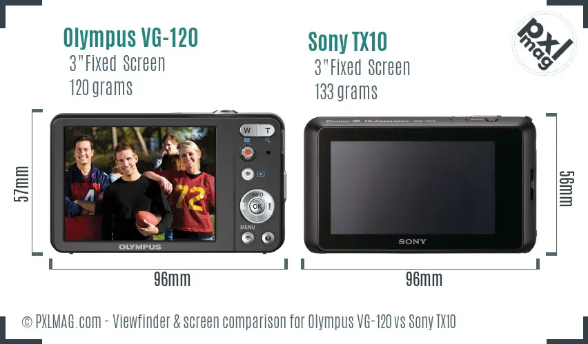 Olympus VG-120 vs Sony TX10 Screen and Viewfinder comparison