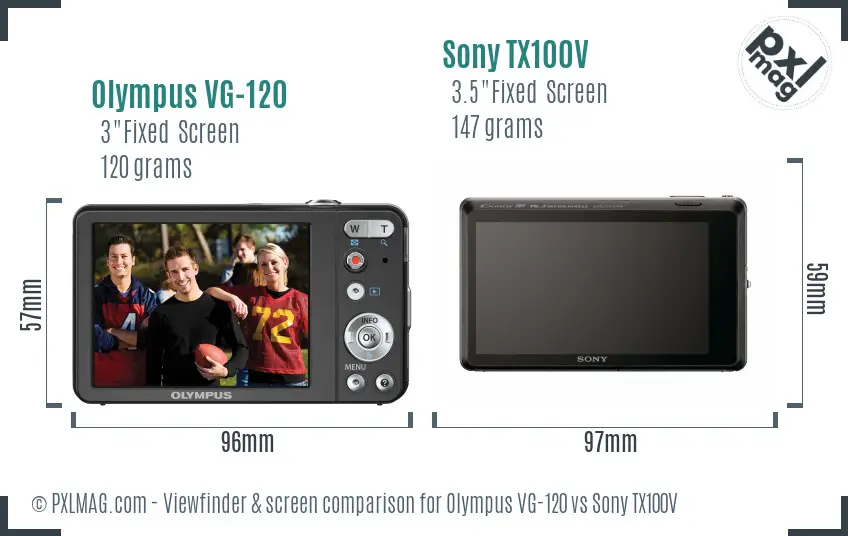 Olympus VG-120 vs Sony TX100V Screen and Viewfinder comparison