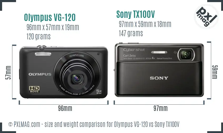 Olympus VG-120 vs Sony TX100V size comparison