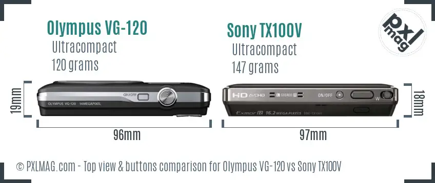 Olympus VG-120 vs Sony TX100V top view buttons comparison