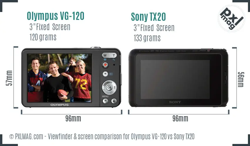 Olympus VG-120 vs Sony TX20 Screen and Viewfinder comparison