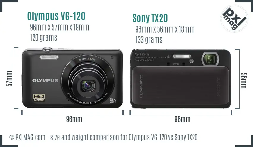 Olympus VG-120 vs Sony TX20 size comparison