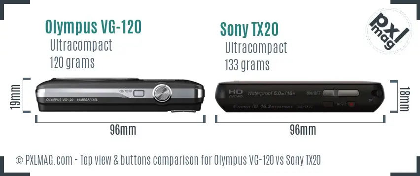 Olympus VG-120 vs Sony TX20 top view buttons comparison