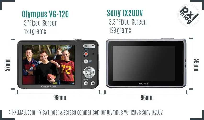Olympus VG-120 vs Sony TX200V Screen and Viewfinder comparison