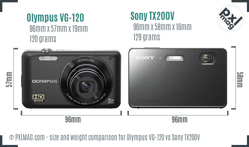 Olympus VG-120 vs Sony TX200V size comparison