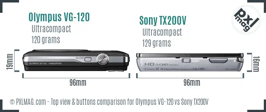Olympus VG-120 vs Sony TX200V top view buttons comparison